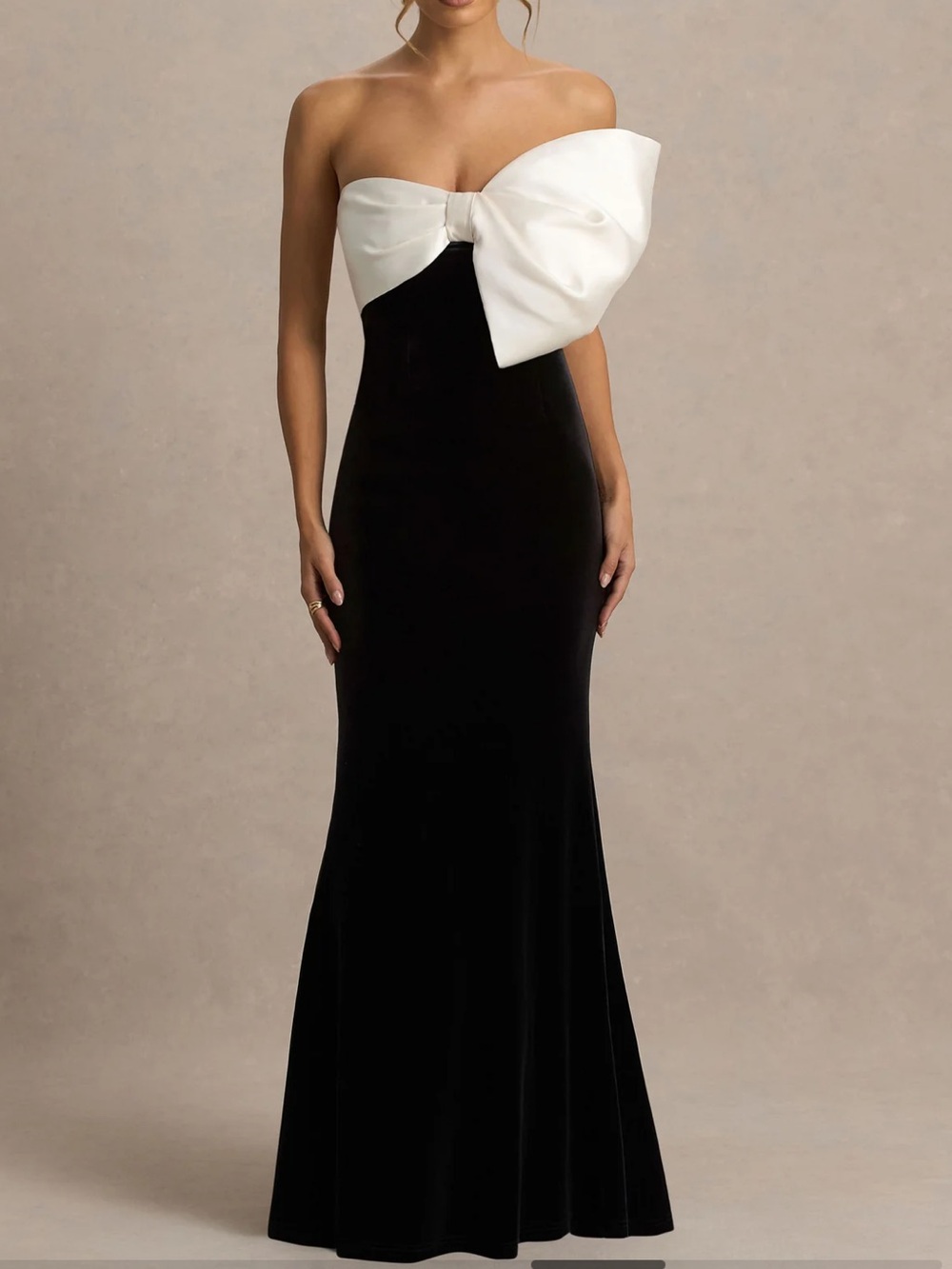 Strapless Black & White Bow Gown